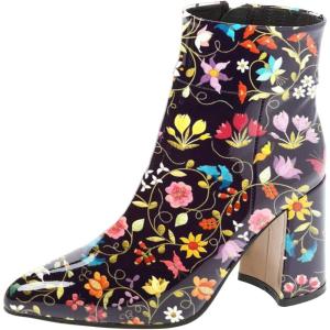 imageFSJ Women Pointed Toe Block High Heel Ankle Boots Glossy Patent Leather Party Dress Booties Size 415 USFloral