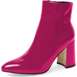 imageFSJ Women Pointed Toe Block High Heel Ankle Boots Glossy Patent Leather Party Dress Booties Size 415 USFuchsia