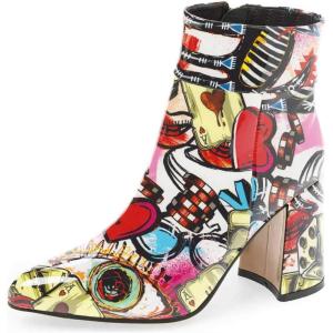 imageFSJ Women Pointed Toe Block High Heel Ankle Boots Glossy Patent Leather Party Dress Booties Size 415 USMulticolored
