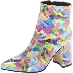 imageFSJ Women Pointed Toe Block High Heel Ankle Boots Glossy Patent Leather Party Dress Booties Size 415 USPigment