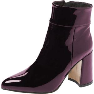 imageFSJ Women Pointed Toe Block High Heel Ankle Boots Glossy Patent Leather Party Dress Booties Size 415 USPlum