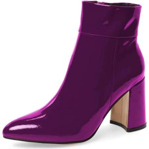 imageFSJ Women Pointed Toe Block High Heel Ankle Boots Glossy Patent Leather Party Dress Booties Size 415 USPurple