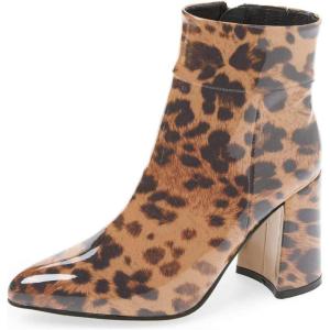 imageFSJ Women Pointed Toe Block High Heel Ankle Boots Glossy Patent Leather Party Dress Booties Size 415 USSexy Leopard