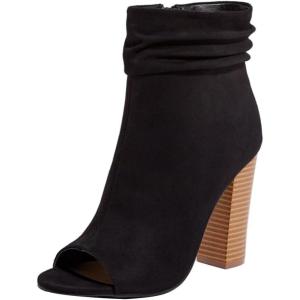 imageFSJ Women Stylish Peep Toe Slouch Ankle Boots Chunky Stacked Heels Party Prom Nightclub Evening Dress Shoes Size 415 USBlack Side Zipper