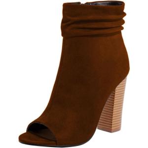 imageFSJ Women Stylish Peep Toe Slouch Ankle Boots Chunky Stacked Heels Party Prom Nightclub Evening Dress Shoes Size 415 USBrown Side Zipper