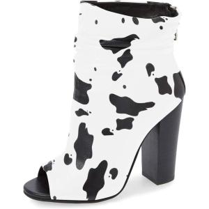 imageFSJ Women Stylish Peep Toe Slouch Ankle Boots Chunky Stacked Heels Party Prom Nightclub Evening Dress Shoes Size 415 USCow