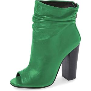 imageFSJ Women Stylish Peep Toe Slouch Ankle Boots Chunky Stacked Heels Party Prom Nightclub Evening Dress Shoes Size 415 USGreen
