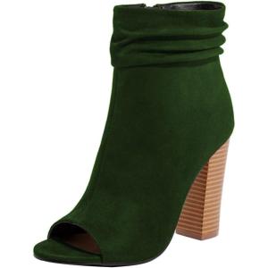 imageFSJ Women Stylish Peep Toe Slouch Ankle Boots Chunky Stacked Heels Party Prom Nightclub Evening Dress Shoes Size 415 USGreen Side Zipper