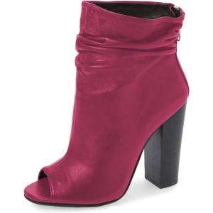 imageFSJ Women Stylish Peep Toe Slouch Ankle Boots Chunky Stacked Heels Party Prom Nightclub Evening Dress Shoes Size 415 USMagenta