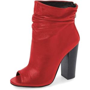 imageFSJ Women Stylish Peep Toe Slouch Ankle Boots Chunky Stacked Heels Party Prom Nightclub Evening Dress Shoes Size 415 USRed