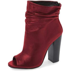 imageFSJ Women Stylish Peep Toe Slouch Ankle Boots Chunky Stacked Heels Party Prom Nightclub Evening Dress Shoes Size 415 USWine Red