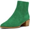 imageFSJ Women Chunky Block Mid Heel Ankle Boots Pointed Toe Faux Suede Comfortable Slip On Elastic Fashion Chelsea Western Booties Size 415 USGreen