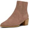 imageFSJ Women Chunky Block Mid Heel Ankle Boots Pointed Toe Faux Suede Comfortable Slip On Elastic Fashion Chelsea Western Booties Size 415 USSalmon