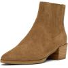 imageFSJ Women Chunky Block Mid Heel Ankle Boots Pointed Toe Faux Suede Comfortable Slip On Elastic Fashion Chelsea Western Booties Size 415 USTan