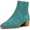 imageFSJ Women Chunky Block Mid Heel Ankle Boots Pointed Toe Faux Suede Comfortable Slip On Elastic Fashion Chelsea Western Booties Size 415 USTurquoise