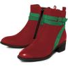 imageFSJ Women Fashion Round Toe Ankle Boots Block Low Heel Side Zipper Booties Comfy Winter Casual Walking Ladies Shoes Size 415 USDark Red