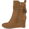 imageFSJ Women Round Toe Wedge High Heel Ankle Boots Retro Side Zipper Casual Walking Ladies Shoes Size 415 USBrown