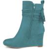 imageFSJ Women Round Toe Wedge High Heel Ankle Boots Retro Side Zipper Casual Walking Ladies Shoes Size 415 USTurquoise