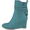 imageFSJ Women Round Toe Wedge High Heel Ankle Boots Retro Side Zipper Casual Walking Ladies Shoes Size 415 USTurquoise