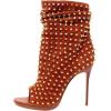 imageFSJ Women Studded Rivets Peep Open Toe Stiletto High Heel Slouchy Ankle Boots Cocktail Nightclub Party Outfit Shoes Size 416 USReddish Brown
