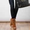 imageFSJ Women Studded Rivets Peep Open Toe Stiletto High Heel Slouchy Ankle Boots Cocktail Nightclub Party Outfit Shoes Size 416 USReddish Brown