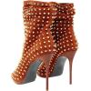 imageFSJ Women Studded Rivets Peep Open Toe Stiletto High Heel Slouchy Ankle Boots Cocktail Nightclub Party Outfit Shoes Size 416 USReddish Brown