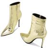imageFSJ Women Stylish Metal Texture Sexy Pointed Toe Short Mid Calf Comfortable Stiletto High Heels Dress Single Ankle Boots Side Zip Office Lady Shoes Size 415 USLight Gold