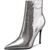 imageFSJ Women Stylish Metal Texture Sexy Pointed Toe Short Mid Calf Comfortable Stiletto High Heels Dress Single Ankle Boots Side Zip Office Lady Shoes Size 415 USGun