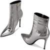 imageFSJ Women Stylish Metal Texture Sexy Pointed Toe Short Mid Calf Comfortable Stiletto High Heels Dress Single Ankle Boots Side Zip Office Lady Shoes Size 415 USGun