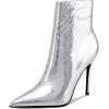 imageFSJ Women Stylish Metal Texture Sexy Pointed Toe Short Mid Calf Comfortable Stiletto High Heels Dress Single Ankle Boots Side Zip Office Lady Shoes Size 415 USSilver