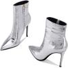 imageFSJ Women Stylish Metal Texture Sexy Pointed Toe Short Mid Calf Comfortable Stiletto High Heels Dress Single Ankle Boots Side Zip Office Lady Shoes Size 415 USSilver
