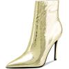 imageFSJ Women Stylish Metal Texture Sexy Pointed Toe Short Mid Calf Comfortable Stiletto High Heels Dress Single Ankle Boots Side Zip Office Lady Shoes Size 415 USLight Gold