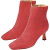 imageFSJ Women Comfy Zipper Medium Spool Heels Square Toe Classic Pull On Office Boots Size 415 M USRed