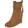 imageFSJ Women Round Toe Wedge High Heel Ankle Boots Retro Side Zipper Casual Walking Ladies Shoes Size 415 USBrown