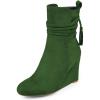 imageFSJ Women Round Toe Wedge High Heel Ankle Boots Retro Side Zipper Casual Walking Ladies Shoes Size 415 USGreen