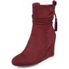 imageFSJ Women Round Toe Wedge High Heel Ankle Boots Retro Side Zipper Casual Walking Ladies Shoes Size 415 USWinered