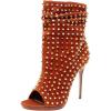imageFSJ Women Studded Rivets Peep Open Toe Stiletto High Heel Slouchy Ankle Boots Cocktail Nightclub Party Outfit Shoes Size 416 USReddish Brown