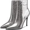 imageFSJ Women Stylish Metal Texture Sexy Pointed Toe Short Mid Calf Comfortable Stiletto High Heels Dress Single Ankle Boots Side Zip Office Lady Shoes Size 415 USGun
