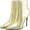 imageFSJ Women Stylish Metal Texture Sexy Pointed Toe Short Mid Calf Comfortable Stiletto High Heels Dress Single Ankle Boots Side Zip Office Lady Shoes Size 415 USLight Gold