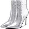 imageFSJ Women Stylish Metal Texture Sexy Pointed Toe Short Mid Calf Comfortable Stiletto High Heels Dress Single Ankle Boots Side Zip Office Lady Shoes Size 415 USSilver