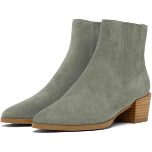 imageFSJ Women Chunky Block Mid Heel Ankle Boots Pointed Toe Faux Suede Comfortable Slip On Elastic Fashion Chelsea Western Booties Size 415 USGrey