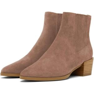 imageFSJ Women Chunky Block Mid Heel Ankle Boots Pointed Toe Faux Suede Comfortable Slip On Elastic Fashion Chelsea Western Booties Size 415 USSalmon