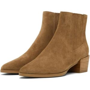 imageFSJ Women Chunky Block Mid Heel Ankle Boots Pointed Toe Faux Suede Comfortable Slip On Elastic Fashion Chelsea Western Booties Size 415 USTan