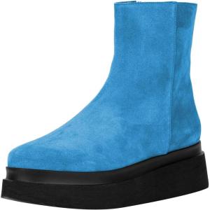imageFSJ Women Closed Round Toe Thick Sole Low Heel Ankle Boots Side Zipper Platform Booties Walking Daily Wear Shoes Size 416 USBlue