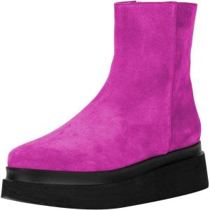 imageFSJ Women Closed Round Toe Thick Sole Low Heel Ankle Boots Side Zipper Platform Booties Walking Daily Wear Shoes Size 416 USFuchsia