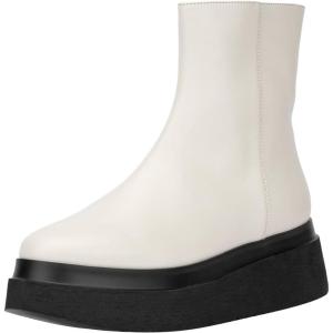 imageFSJ Women Closed Round Toe Thick Sole Low Heel Ankle Boots Side Zipper Platform Booties Walking Daily Wear Shoes Size 416 USWhite