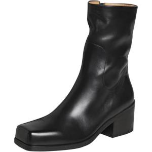imageFSJ Women Closed Square Toe Ankle Boots Low Block Heel Short Boots Side Zipper Mid Calf Fashion Dress Booties Size 416 USBlack