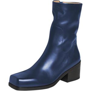 imageFSJ Women Closed Square Toe Ankle Boots Low Block Heel Short Boots Side Zipper Mid Calf Fashion Dress Booties Size 416 USBlue