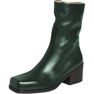 imageFSJ Women Closed Square Toe Ankle Boots Low Block Heel Short Boots Side Zipper Mid Calf Fashion Dress Booties Size 416 USGreen