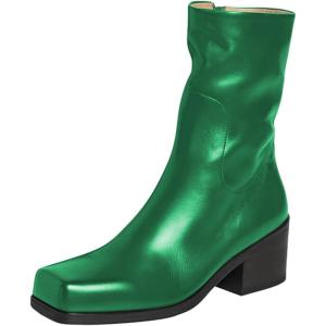 imageFSJ Women Closed Square Toe Ankle Boots Low Block Heel Short Boots Side Zipper Mid Calf Fashion Dress Booties Size 416 USSpring Green